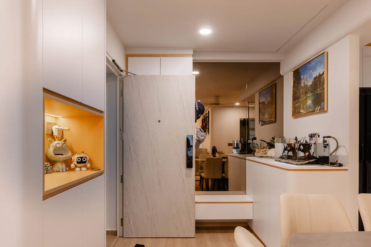 Hallway niche with warm lighting at Fernvale St
